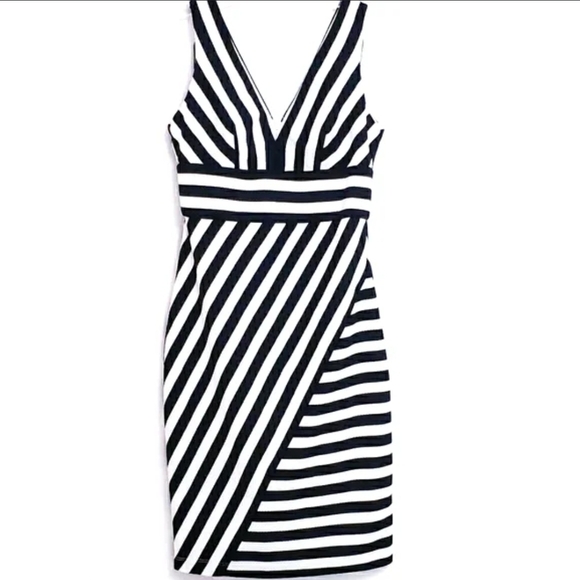 Black and White Asymmetrical Wrap Mini Dress - Picture 1 of 2